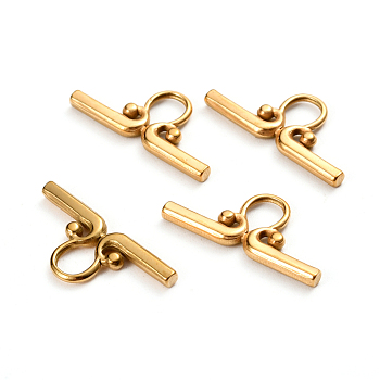 Ion Plating(IP) 304 Stainless Steel Toggle Clasps Parts, Bar, Golden, 22x10x2mm, Hole: 5x4mm