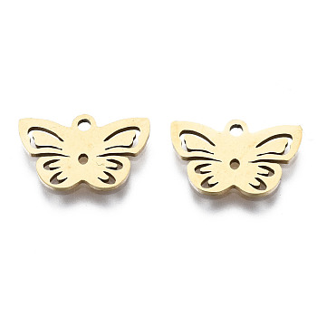 201 Stainless Steel Charms, Laser Cut, Butterfly, Golden, 9x14x1mm, Hole: 1.4mm
