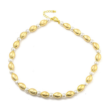 Brass Beaded Necklaces, with ABS Imitation Pearl Bead Necklaces, Cadmium Free & Lead Free, Long-Lasting Plated, Oval, Real 18K Gold Plated, 17.17 inch(436mm)