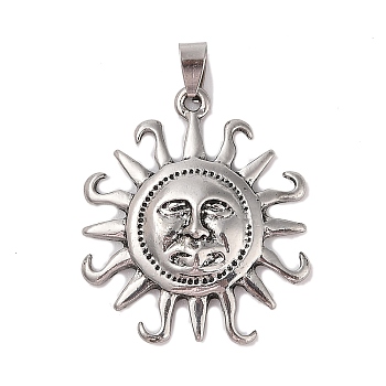 Tibetan Style Alloy Pendants, Cadmium Free & Lead Free, Sun, Antique Silver, 42x36.5x7.5mm, Hole: 4.5x8mm