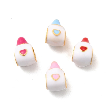 Alloy Enamel European Beads, Large Hole Beads, Lead Free & Cadmium Free, Matter Gold Color, Feeder, Mixed Color, 14x8.5x9mm, Hole: 4.5mm