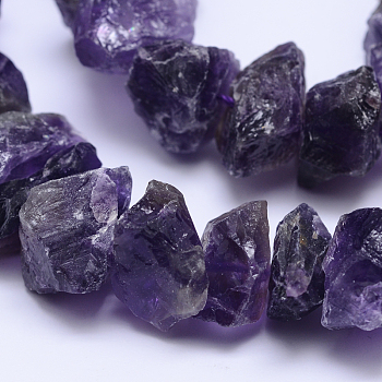 Raw Rough Natural Amethyst Bead Strands, Nugget, 14~22x11~21mm, Hole: 1mm, 15.7 inch