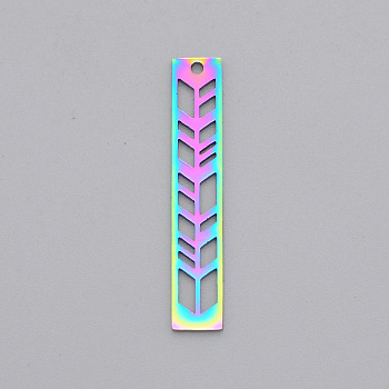 Ion Plating(IP) 201 Stainless Steel Pendants, Laser Cut, Rectangle with Arrow, Rainbow Color, 35x6x1mm, Hole: 1.5mm
