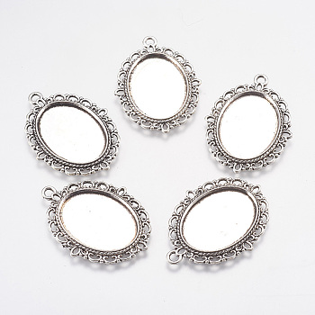 Tibetan Style Oval Alloy Pendant Cabochon Settings, Cadmium Free & Nickel Free & Lead Free, Antique Silver, Tray: 25x18m, 39x29x2mm, Hole: 2.5mm, about 300pcs/1000g