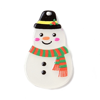 Printed  Acrylic Pendants, for Christmas, Snowman Pattern, 37.5x21.5x2mm, Hole: 1.6mm