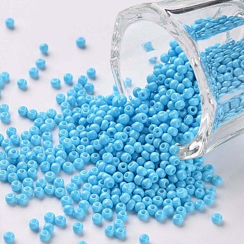 11/0 Grade A Round Glass Seed Beads, Baking Paint, Sky Blue, 2.3x1.5mm, Hole: 1mm, about 48500pcs/pound