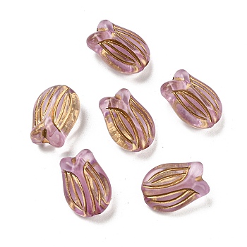 Plating Transparent Acrylic Beads, Golden Metal Enlaced, Tulipa, Old Lace, 16x11.5x7mm, Hole: 2mm, about 670pcs/500g
