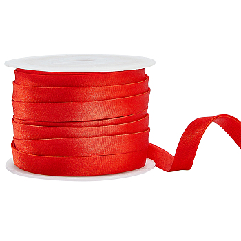 12.5M Flat Satin Piping Ribbon, Cotton Ribbon for Cheongsam, Clothing Decoration, Red, 3/8 inch(10mm)