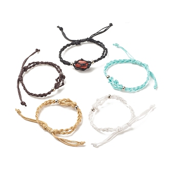 CCB Plastic Nugget Braided Cord Bracelet, Waxed Cotton Macrame Pouch Adjustable Bracelet for Women, Mixed Color, Inner Diameter: 2~3-5/8 inch(5~9.2cm)