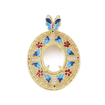 Brass Micro Pave Cubic Zirconia Oil Drip Pendant Cabochon Settings, Colorful, Real 18K Gold Plated, Tray: 14.5x10.5mm, 39x27x8.5mm, Hole: 5x2.5mm