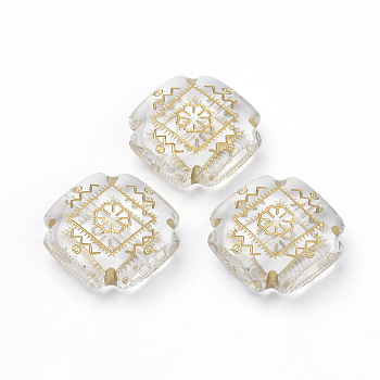 Plating Transparent Acrylic Beads, Golden Metal Enlaced, Square, Clear, 22x22x8mm, Hole: 2mm