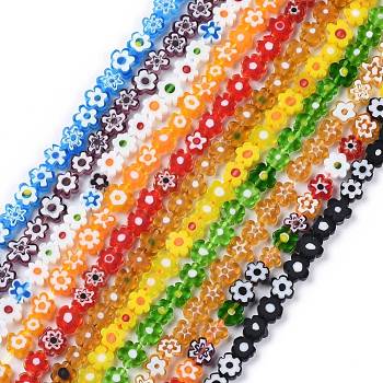 Handmade Millefiori Glass Bead Strands, Flower, Colorful, 6.4~9x3.2mm, Hole: 1mm, about 56pcs/Strand, 15.75''(40cm)
