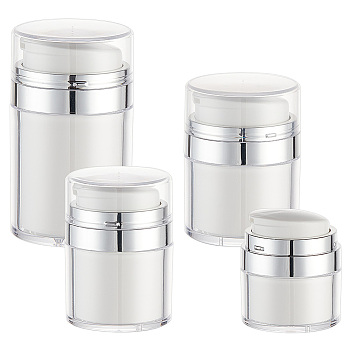 4Pcs 4 Styles Plastic Airless Pump Jars, Refillable Travel Cream Vacuum Bottle, Duckbill Spout, Column, White, 5.45~6.3x6.6~11cm, Capacity: 15~100ml(0.51~3.38fl. oz), 1pc/style