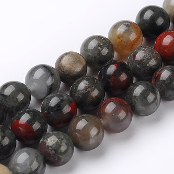 Natural African Bloodstone Beads Strands, Heliotrope Stone Beads, Round, 4mm, Hole: 1mm, about 88~90pcs/strand, 15.74 inch