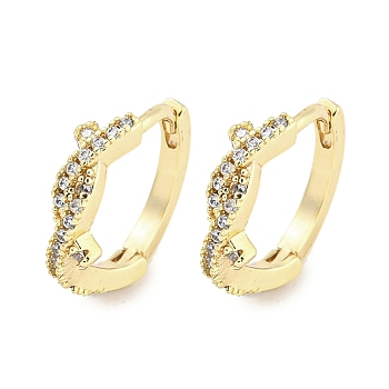 Brass Micro Pave Clear Cubic Zirconia Hoop Earrings for Women, Real 18K Gold Plated, 13.5x3.5mm