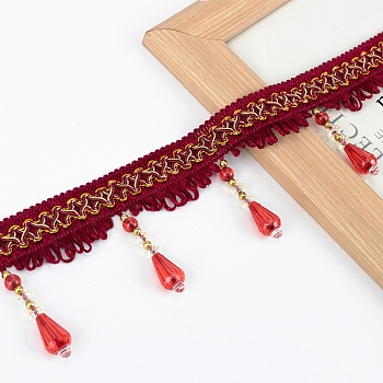 Curtain Plastic Beaded Fringe Trim, Polyester Tassel Embellishments, Dark Red, 3-3/4 inch(95mm), about 12.03 Yards(11m)/pc