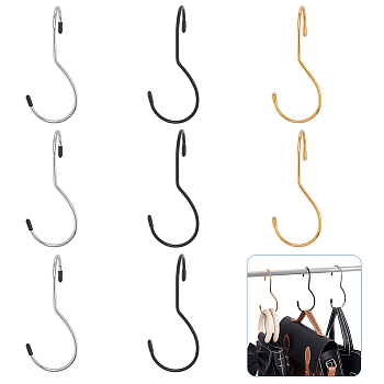 AHADEMAKER 9Pcs 3 Colors Iron Hook Hangers, Twisted S-Shape Closet Hook, for Clothes Hats Bag, Mixed Color, 126x54x4.5mm, 3pcs/color