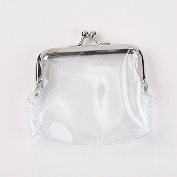 PVC Change Purse, with Iron Purse Frame, Rectangle, Clear, 8.6x8.5~9.7x1.2cm