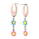 Boucles d'oreilles pendantes longues ovales en émail fleuri(EJEW-N049-05B)-3