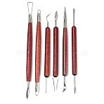 Stainless Steel Sculpture Clay Tool Sets, Wood Handle Pottery Carving Tool, Dark Red, 19cm, 6 style, 1pc/style, 6pcs/set(PW-WG55512-01)