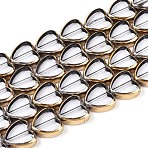 Electroplate Glass Beads Strands, Heart, with Golden Tone Brass Edge, Clear, 13~13.5x14x4~4.5mm, Hole: 0.8~0.9mm, about 22pcs/strand, 11.02''(28cm)(EGLA-T021-23B)