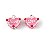 Alloy Enamel Pendants, Heart with Word Love Charms, Long-Lasting Plated, Rack Plating, Golden, 12.5x13.5x7.5mm, Hole: 1.6mm(FIND-H024-05G)