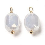 Glass Charms, with Rack Plating Real 18K Gold Plated Brass Loops, Faceted Column, WhiteSmoke, 14.5x7.5mm, Hole: 1.4mm(KK-M266-04G-01)