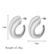 304 Stainless Steel Stud Earrings, Horn Half Hoop Earrings, Stainless Steel Color, 34x27mm(OU4872-2)
