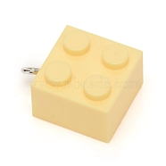 Plastic Pendants, with Iron Loop, Building Blocks Charms, Square, Lemon Chiffon, 20x16x11mm, Hole: 2mm(KY-WH0020-48L)