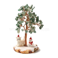 Christmas Natural Green Aventurine Chips Tree Decorations, Snowman Resin Base with Copper Wire Feng Shui Energy Stone Gift for Home Office Desktop, 60.5x115mm(DJEW-K028-01E)