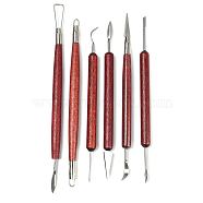 Stainless Steel Sculpture Clay Tool Sets, Wood Handle Pottery Carving Tool, Dark Red, 19cm, 6 style, 1pc/style, 6pcs/set(PW-WG55512-01)