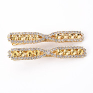 Brass Micro Pave Clear Cubic Zirconia Alligator Hair Clip Findings, for Half Drilled Bead, Nickel Free, Real 18K Gold Plated, For Half Drilled Bead: 1mm, 67x10x13.5mm(MAK-T008-01G-NF)