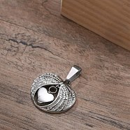 Openable Stainless Steel Memorial Urn Ashes Pendants, Wing with Heart, Stainless Steel Color, 28x30mm(BOTT-PW0002-041B-P)