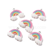 Opaque Resin Pendants, with Platinum Tone Iron Loops and Glitter Powder, Rainbow with Cloud, Colorful, 22x26x5mm, Hole: 2mm(RESI-G040-D03-A)