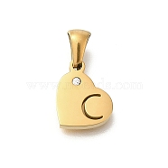 304 Stainless Steel Heart Pendants with Rhinestone, Golden, Letter C, 11x13x2.5mm, Hole: 5x3mm(STAS-Z103-01G-03)