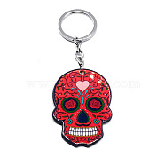Plastic Pendant Keychain, with Iron Key Rings, Skull, Crimson, Pendant: 5.7x4cm(SKUL-PW0002-060B)