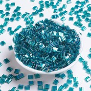 MIYUKI TILA Beads, Japanese Seed Beads, 2-Hole, (TL2458) Transparent Teal AB, 5x5x1.9mm, Hole: 0.8mm, about 590pcs/50g(SEED-X0054-TL2458)