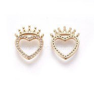 Brass Micro Pave Cubic Zirconia Pendants, Heart with Crown, Clear, Golden, 17x14x2mm, Hole: 1mm(ZIRC-E161-18G)