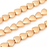 Electroplated Non-magnetic Synthetic Hematite Beads Strands, Frosted, Heart, Light Gold Plated, 8x8x3mm, Hole: 0.8mm, about 55pcs/Strand, 15.75 inch(40cm)(G-F682-06A-KCG)
