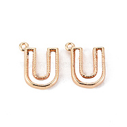 Brass Charms, with Shell, Real 18K Gold Plated, Nickel Free, Letter.U, 11x8.5x2mm, Hole: 0.8mm(KK-Q766-001U-NF)