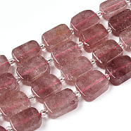 Natural Strawberry Quartz Beads, with Seed Beads, Rectangle, 11~13x7.5~9x4~5mm, Hole: 0.8mm, seed beads: 3x3x2, hole: 0.8mm, about 28pcs/strand, 15.55''(39.5cm)(G-T138-15)