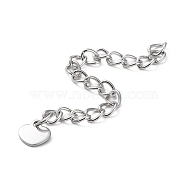 304 Stainless Steel Curb Chains Extender, End Chains with 201 Stainless SteeL Heart Chain Tabs, Stainless Steel Color, 58x3mm(STAS-K259-06P)