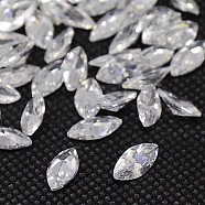 Cubic Zirconia Pointed Back Cabochons, Grade A, Faceted, Horse Eye, Clear, 10x5x3mm(ZIRC-M003-10x5mm-007)