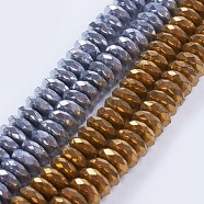 Electroplate Non-magnetic Synthetic Hematite Beads Strands, Faceted, Rondelle, Mixed Color, 10x4mm, Hole: 1.8mm, about 99pcs/strand, 15.94 inch(40.5cm)(G-I195-10mm-05)