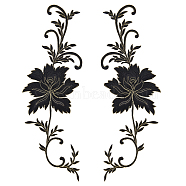 Peony Polyester Embroidery Ornament Accessories, Applique Patch, Sewing Craft Decoration for Chinese Style Cheongsam, Black, 460x155x1mm(PATC-WH0008-04A)