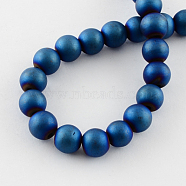 Non-magnetic Synthetic Hematite Beads Strands, Frosted, Grade A, Round Beads for Bracelet Making, Blue Plated, 4mm, Hole: 1mm, 100pcs/strand(G-Q933-4mm-05)