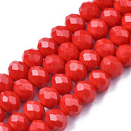 Opaque Solid Color Imitation Jade Glass Beads Strands, Faceted, Rondelle, Red, 6x5mm, Hole: 1mm, about 84~85pcs/strand, 41.5~42cm(EGLA-A044-P6mm-D22)