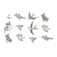 Tibetan Style Alloy Pendants, Bird, Antique Silver, 17~62.5x8~48.5x1~8mm, Hole: 2~4mm(TIBEP-MSMC021-05AS)