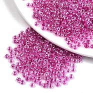 6/0 Glass Seed Beads, Transparent Inside Colours Luster, Round Hole, Round, Medium Violet Red, 6/0, 4~5x2.5~4.5mm, Hole: 1.2mm, about 500pcs/50g(X-SEED-A015-4mm-2203)