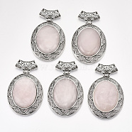 Natural Rose Quartz Big Pendants, with Alloy Findings, Oval, Antique Silver, 60x46x15mm, Hole: 8x5mm(G-S353-07L)